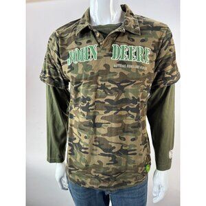 John Deere Camo Long Sleeve Polo Shirt Boys XL
